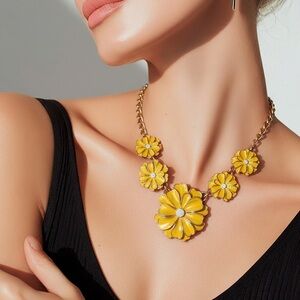 🛍️ Yellow gold floral chain adjustable choker costume jewelry necklace